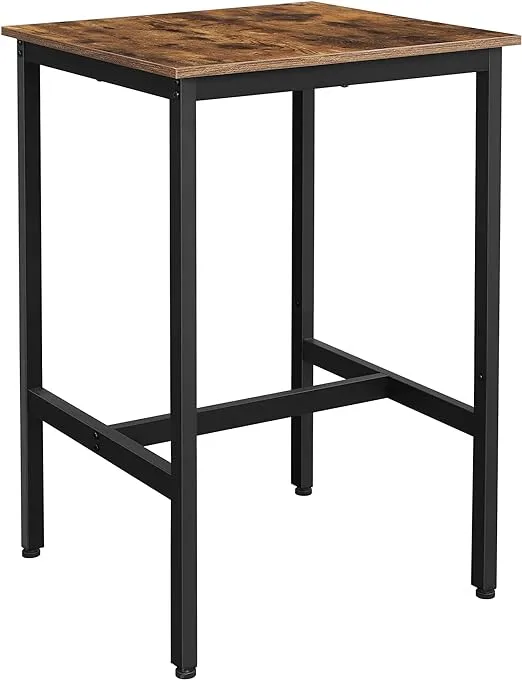 VASAGLE Bar Table, Small Kitchen Dining Table, High Top Pub Table, Height Cocktail Table for Living Room Party, Sturdy Metal Frame, 23.6 x 23.6 x 36.2 Inches for Narrow Spaces, Rustic Brown and Black