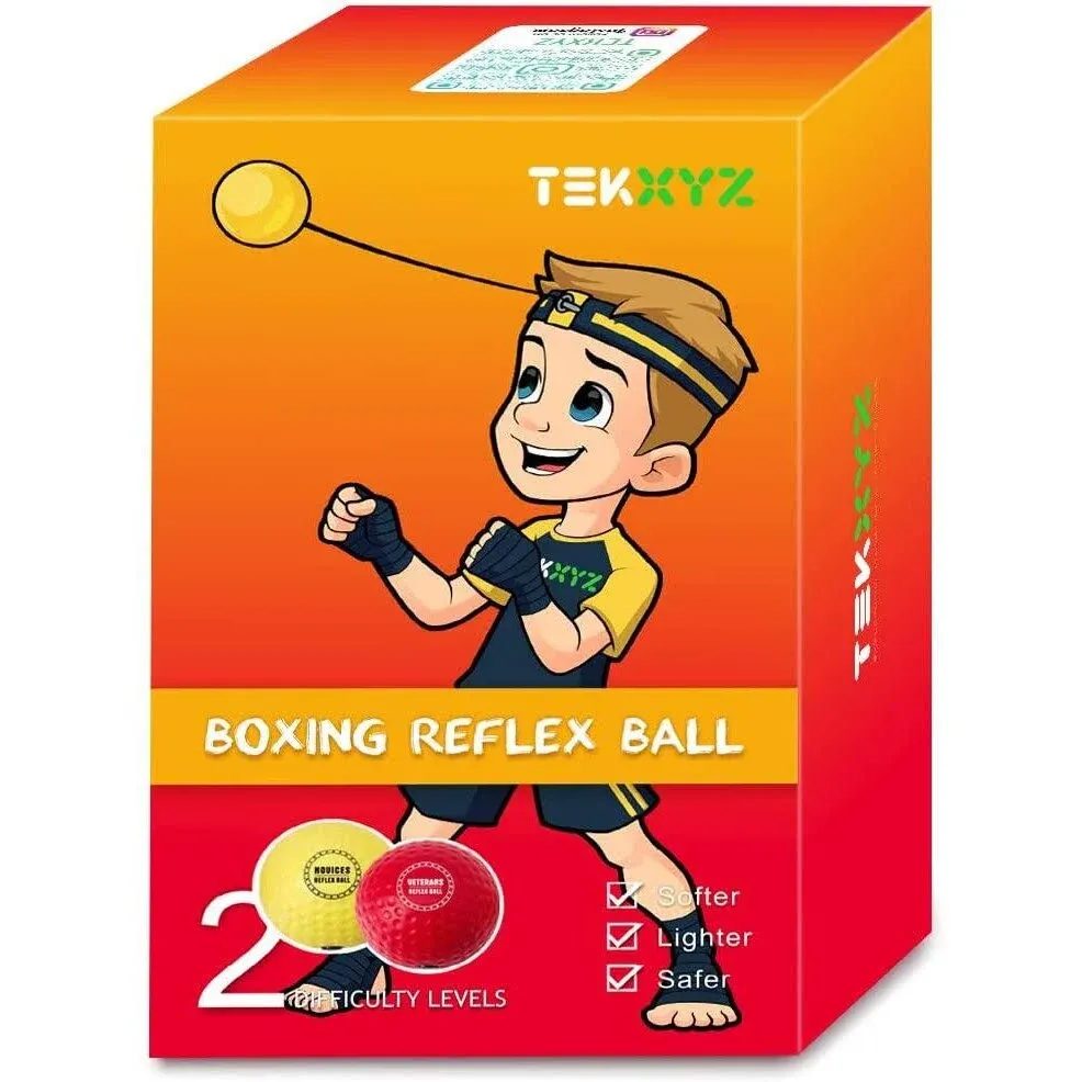 TEKXYZ Boxing Reflex Ball, 2 Difficulty Levels Boxing Ball with Headband, Perfect ...