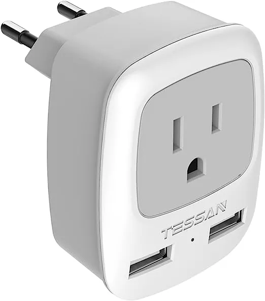 Tessan European Travel Adapter with 2 USB, 2 Pack