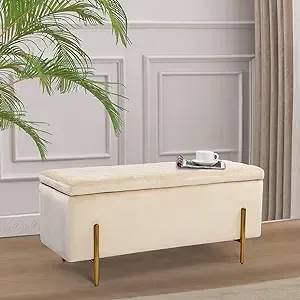 NOBPEINT 43 inches Velvet Storage Ottoman Bench, Upholstered Bed Large, Beige 