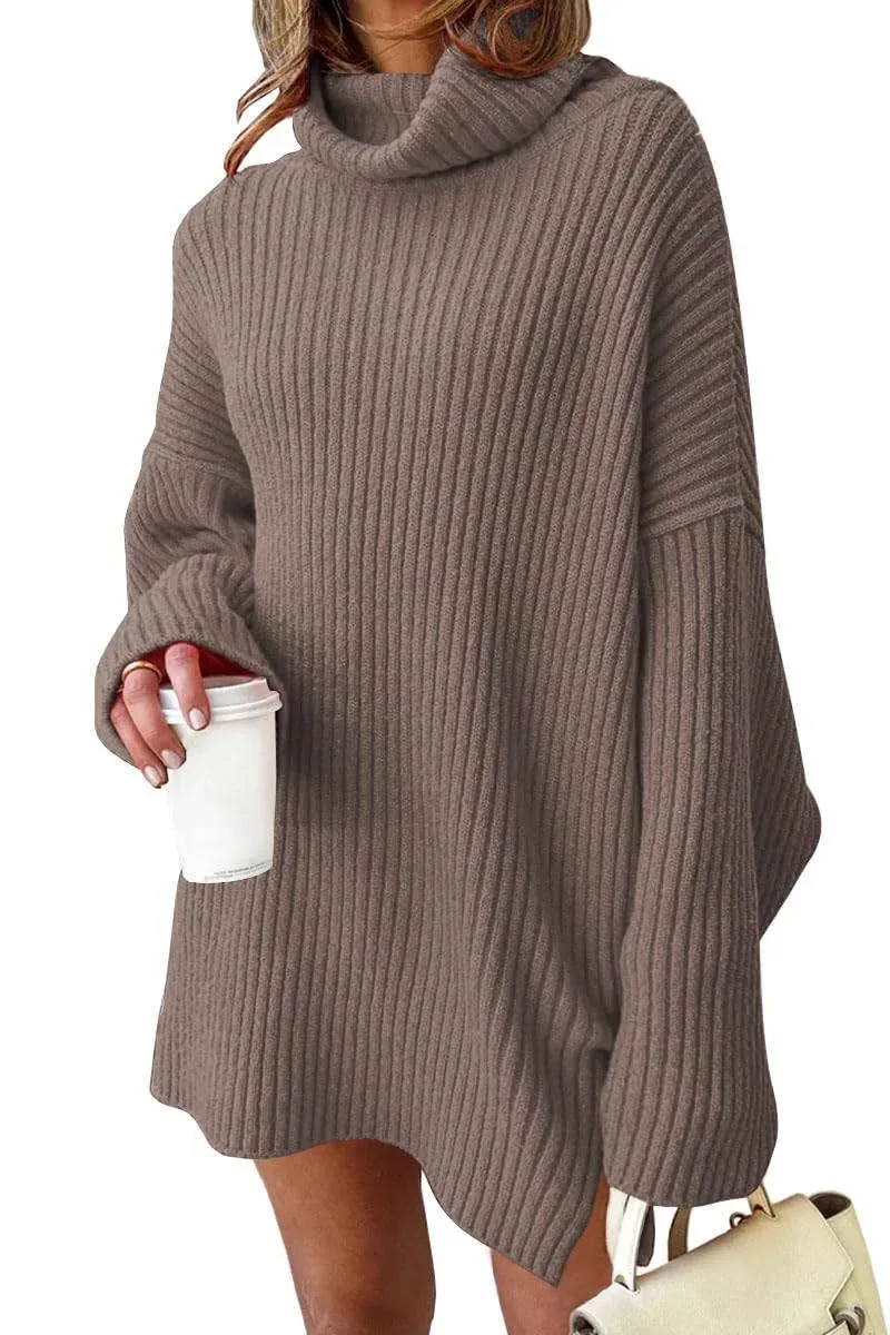 EFAN Womens Oversized Turtleneck Sweater Dress 2023 Trendy Pullover Ribbed Knit 