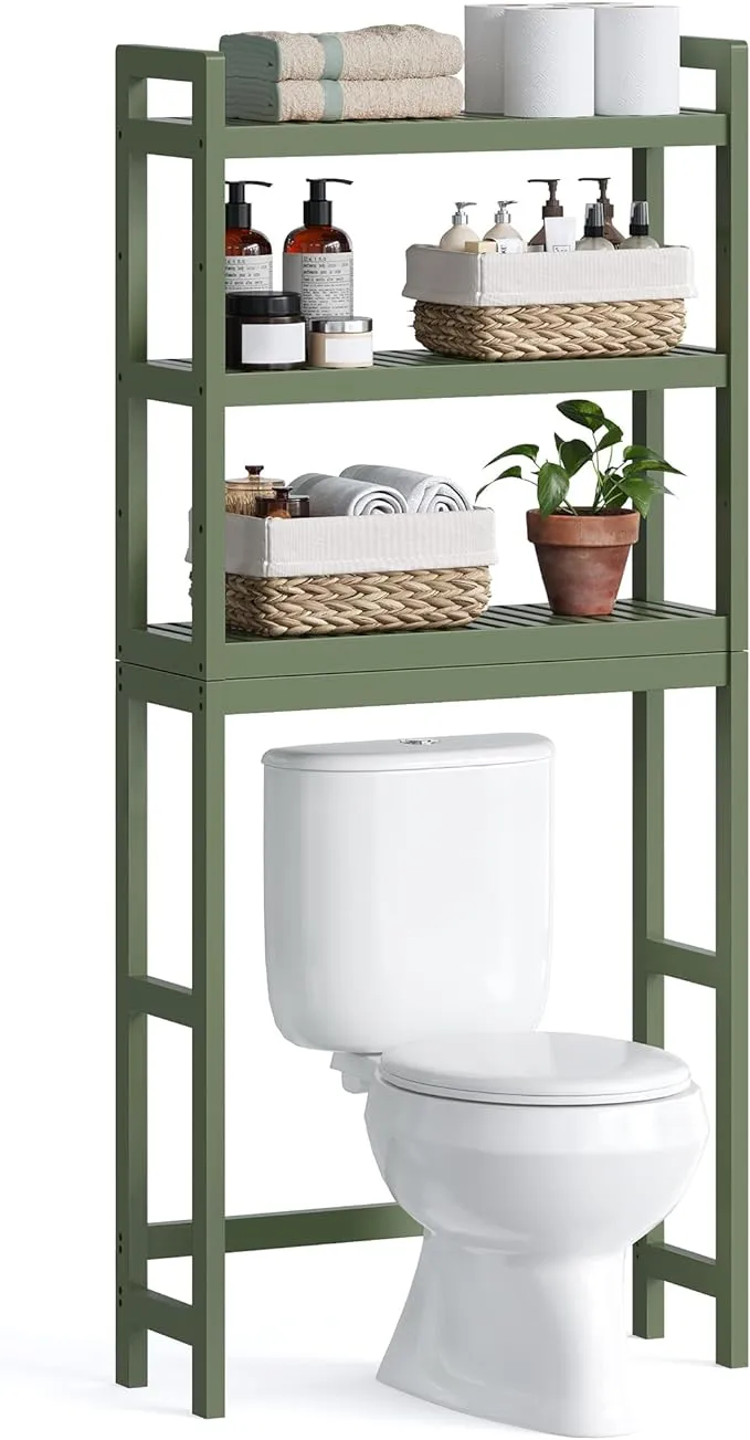 SONGMICS 3-Tier Over The Toilet Storage Bamboo Over Toilet Shelf Bathroom Storage Organizer