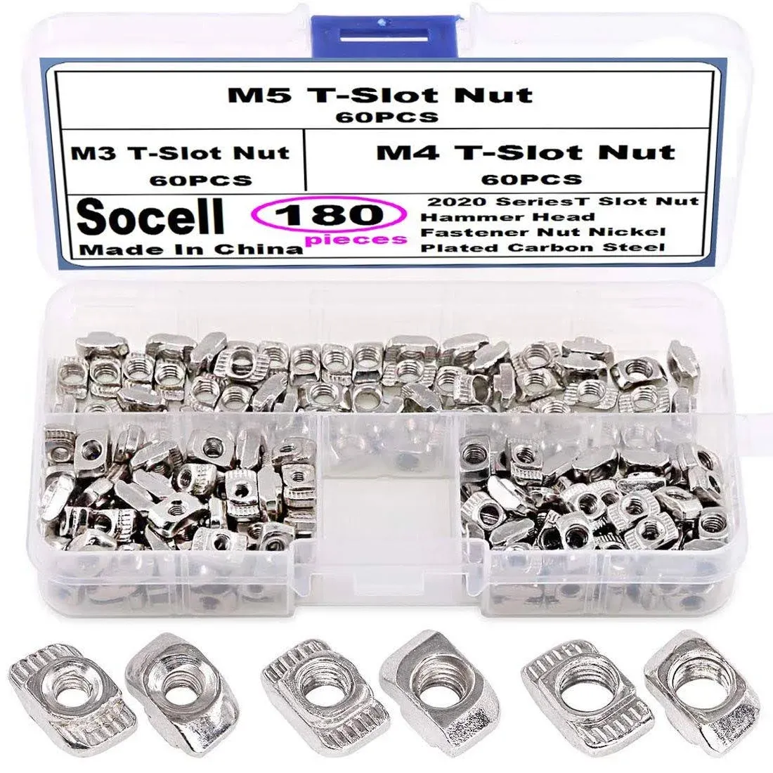 180Pc 2020 Series T NutsM3 M4 M5 T Slot Nut Hammer Head Nickel Plated Steel Nut