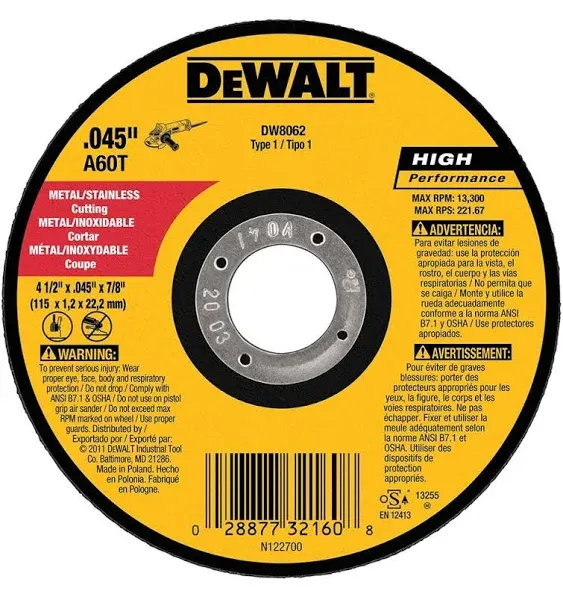 Dewalt Dw8062 Metal Wheel