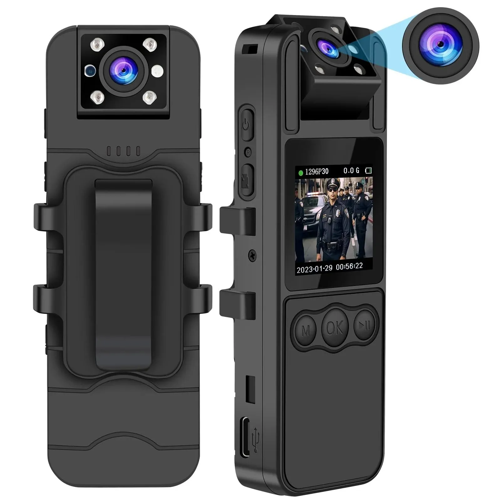 Sixmou Body Camera with Audio and Video Recording, 6 Hours HD 1296p Body Cam with 180 Rotating Lens, Night Vision, 64G B9 Body Worn Camcorder, Persona