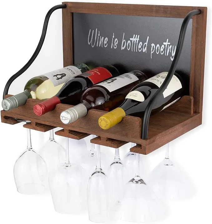 brightmaison BGT Colmar Wall Wine Rack, Glass Holder &amp; Bottle Rack with... 