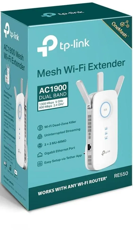 TP-Link AC1900 WiFi Extender (RE550), Covers Up to 2800 Sq.ft and 35 Devices, 1900Mbps Dual Band Wireless Repeater, Internet Booster, Gigabit Ethernet Port (Renewed)