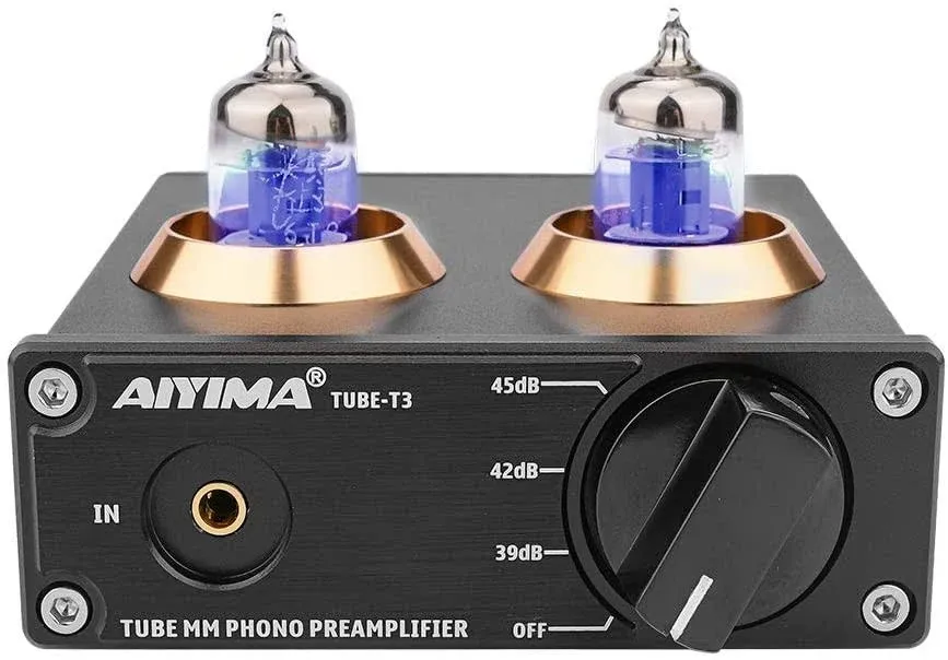 AIYIMA Tube T3 HiFi Tube MM Phono Preamp for Turntable MM Phonograph Stereo Audio Tube Preamplifier with Gain Adjust for Phono Turntable Record Player