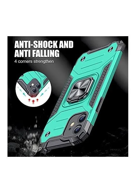 JAME Designed for iPhone 11 Case with Screen Protector 2PCS, Military-Grade Protection, Protective for iPhone 11 Phone Case, with Ring Kickstand, Shockproof Bumper Case for iPhone 11 6.1 in Turquoise