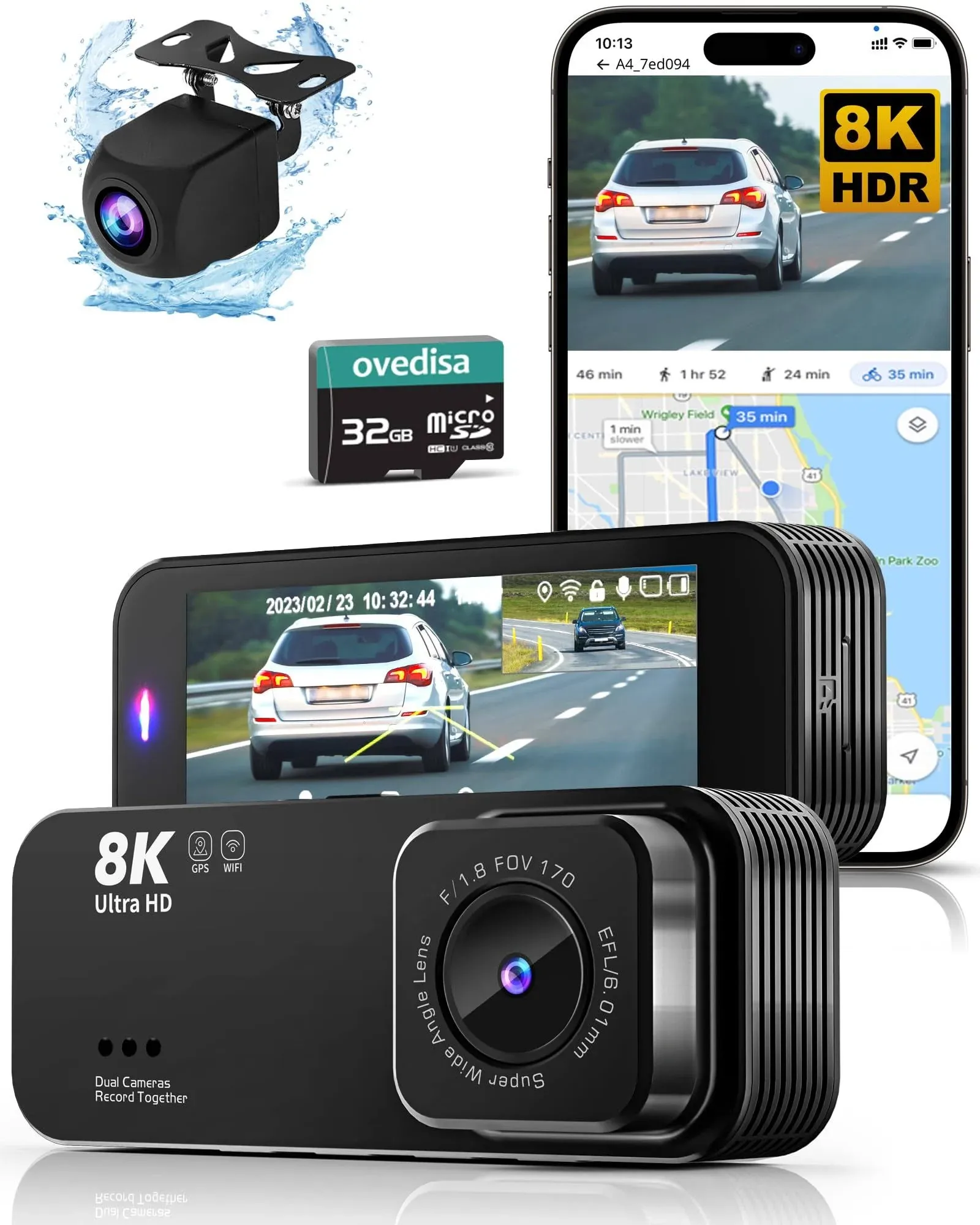 Dash Camera for Cars 8K Full UHD Dash Cam Front and Rear Inside with AppCar