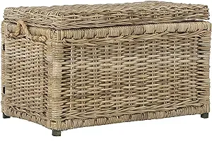 happimess HPM9003B Jacob 30" Wicker Storage Trunk, Collapsible for flat storage, Rattan-Kubusoft Gray, Coastal for Office, Dorm Room-LivingRoom, Bedroom, Dining Room, Natural