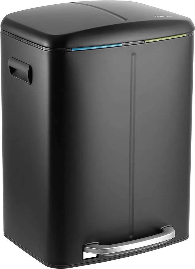 happimess Marco 10.5 gal. Black Rectangular Double Bucket Trash Can with Soft-Close Lid