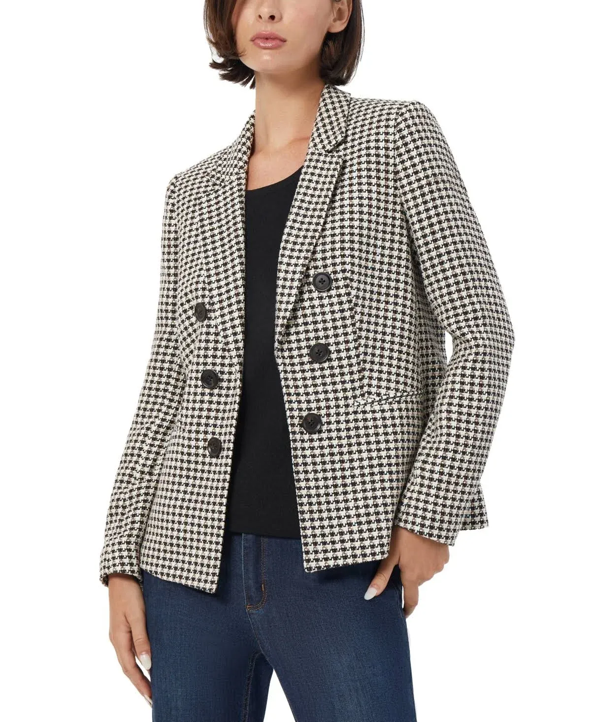 Women's Tweed Faux Double-breasted Blazer In Brown