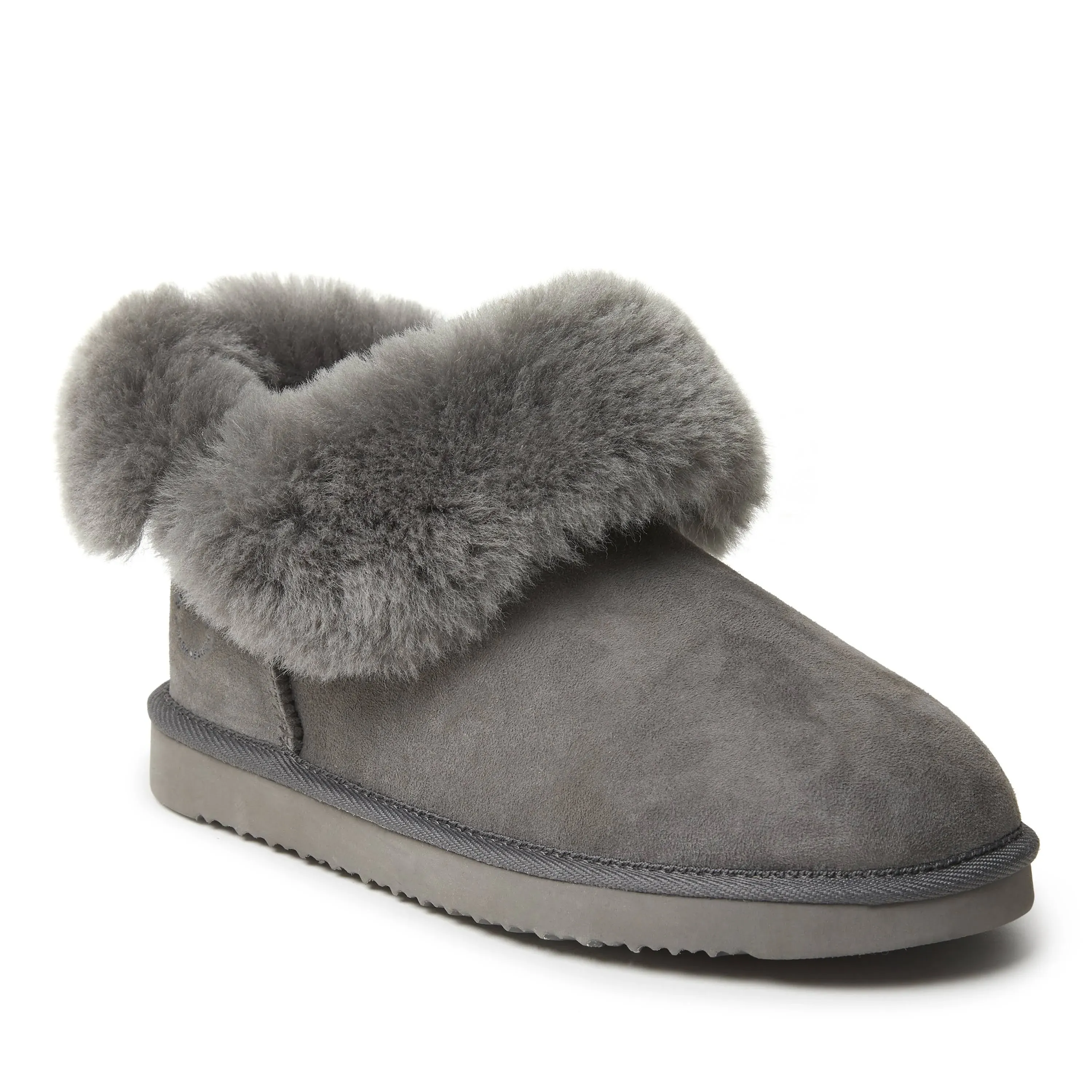 Fireside by Dearfoams Women's Perth Genuine Shearling Foldover Boot - Grey Size 9