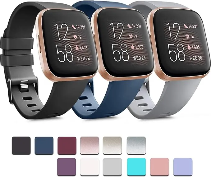 Pack 3 Soft Silicone Bands for Fitbit Versa 2 / Fitbit Versa/Fitbit Versa Lite Classic Adjustable Sport Bands for Women Men Small 