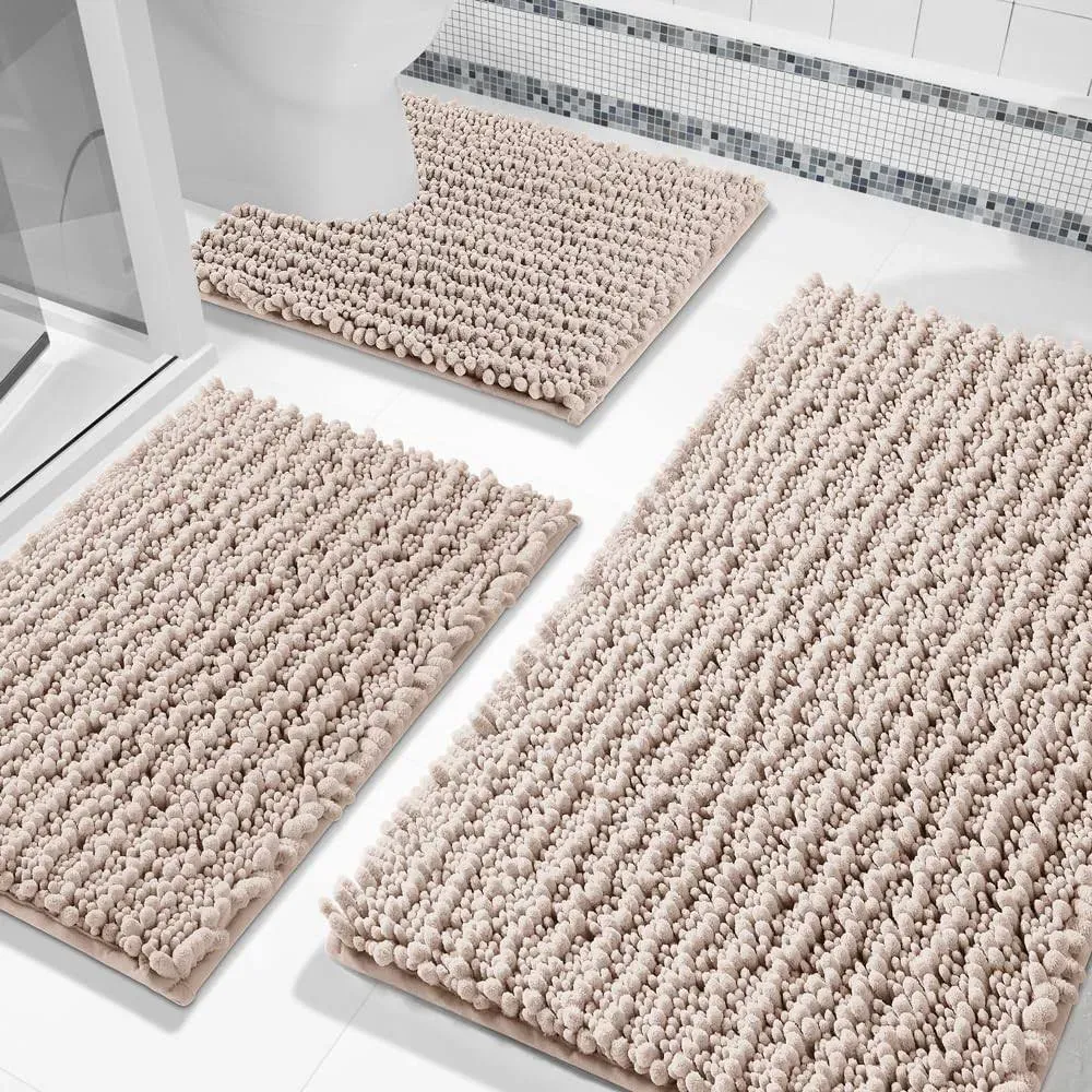 Yimobra Bathroom Rugs Sets 3 Piece, Fluffy Plush Chenille Baht Room Mats Sets with Toilet Rug U Shaped, Soft Shaggy Absorbent No