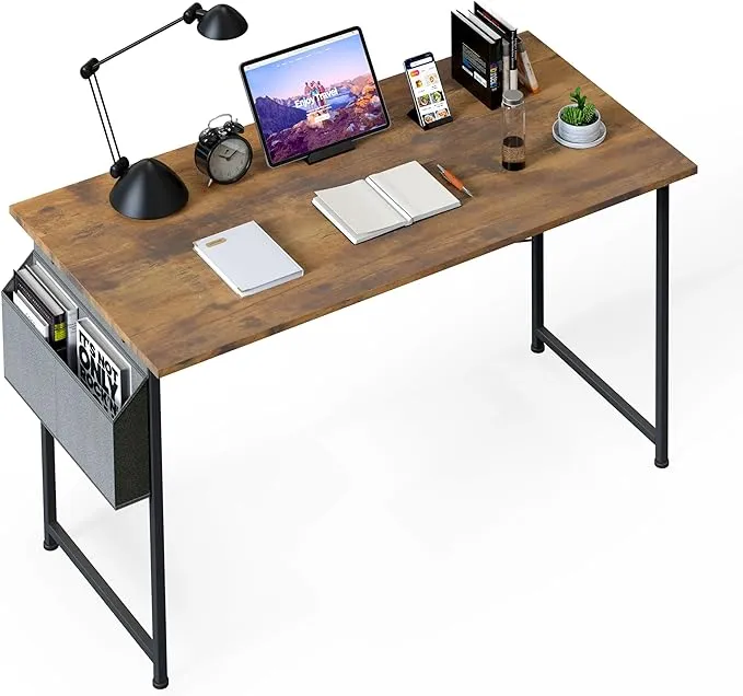 YSSOA Small Space Writing Desk with Headphone Hooks Modern Simple Design, Suitable for Study, Home Office and Children's Room, 47 inch, Brown