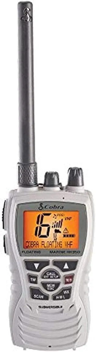 Cobra MR HH350 FLT Handheld Floating VHF Radio - 6 Watt, Submersible, Noise Cancelling Mic, Backlit LCD Display, NOAA Weather, and Memory Scan, Grey