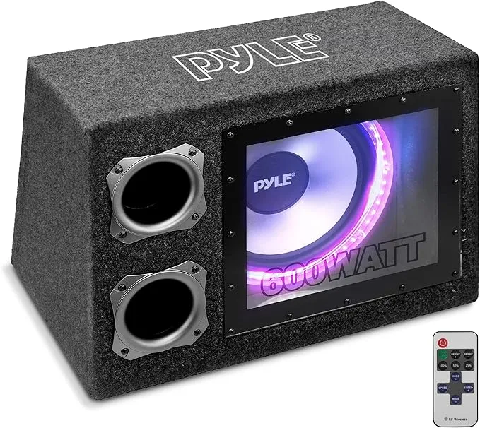 Pyle Single 12" inch Vented Subwoofer Enclosure - 600 Watt Peak Power Car Audio Sub Woofer Speaker with Built-In Multi-Color