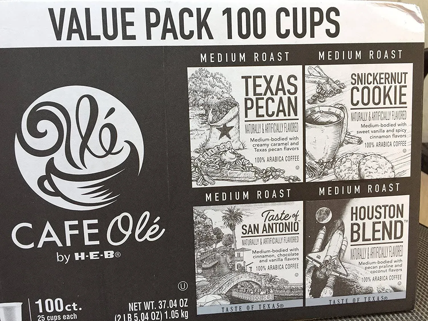 100 cups- Cafe Ole Value Pack-Texas Pecan, San Antonio, Houston, and Snickernut--100 cups