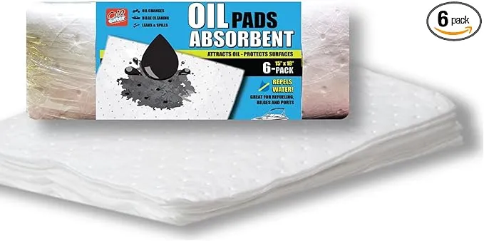 Oil Eater Oil Only Absorbent Pads - for Bilges, Boats, Vehicles and Tools - 6 Pack, White, 15" x 18" (AOA-BPH006-WHITE)