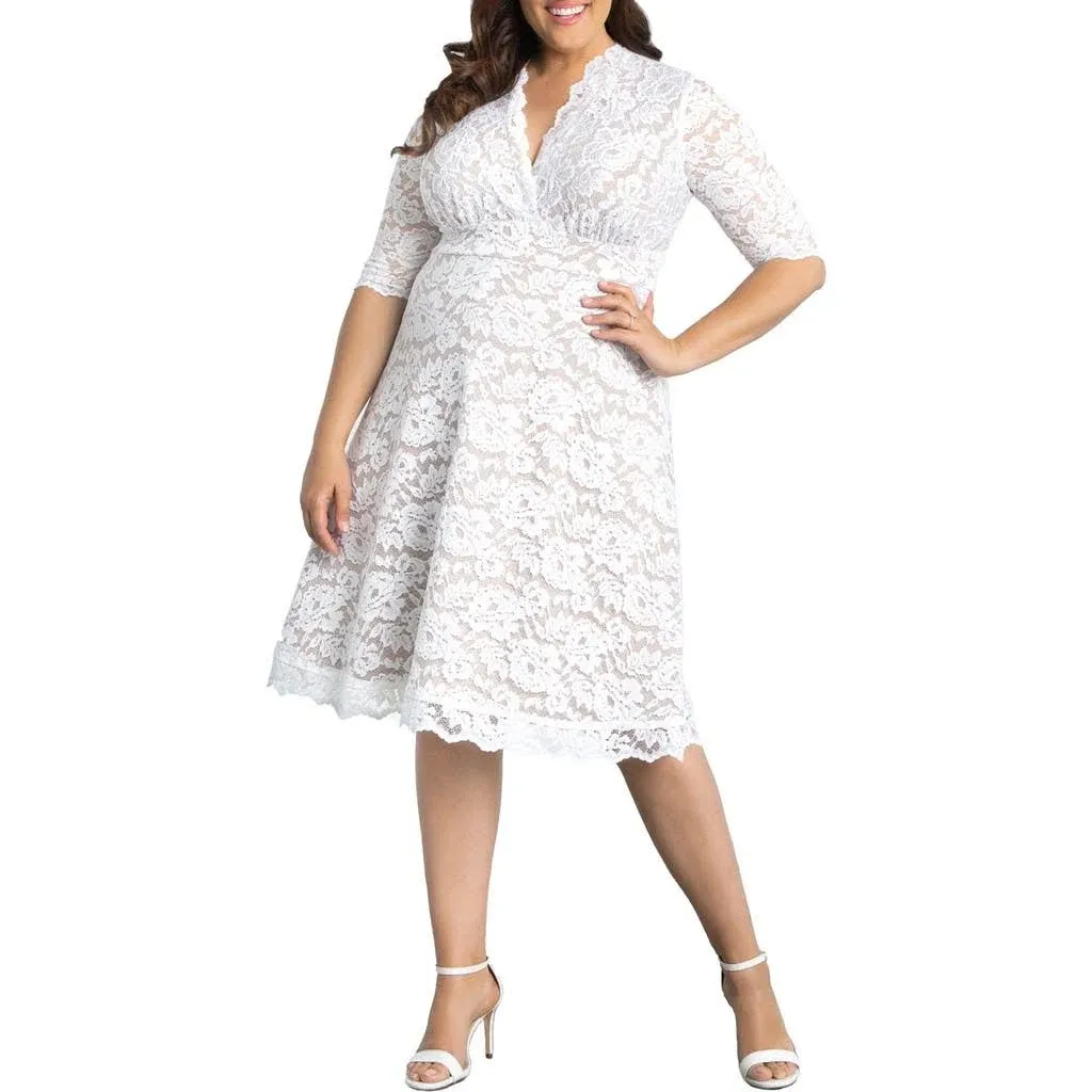 Bella Lace Fit & Flare Dress In White With Champagne Lining