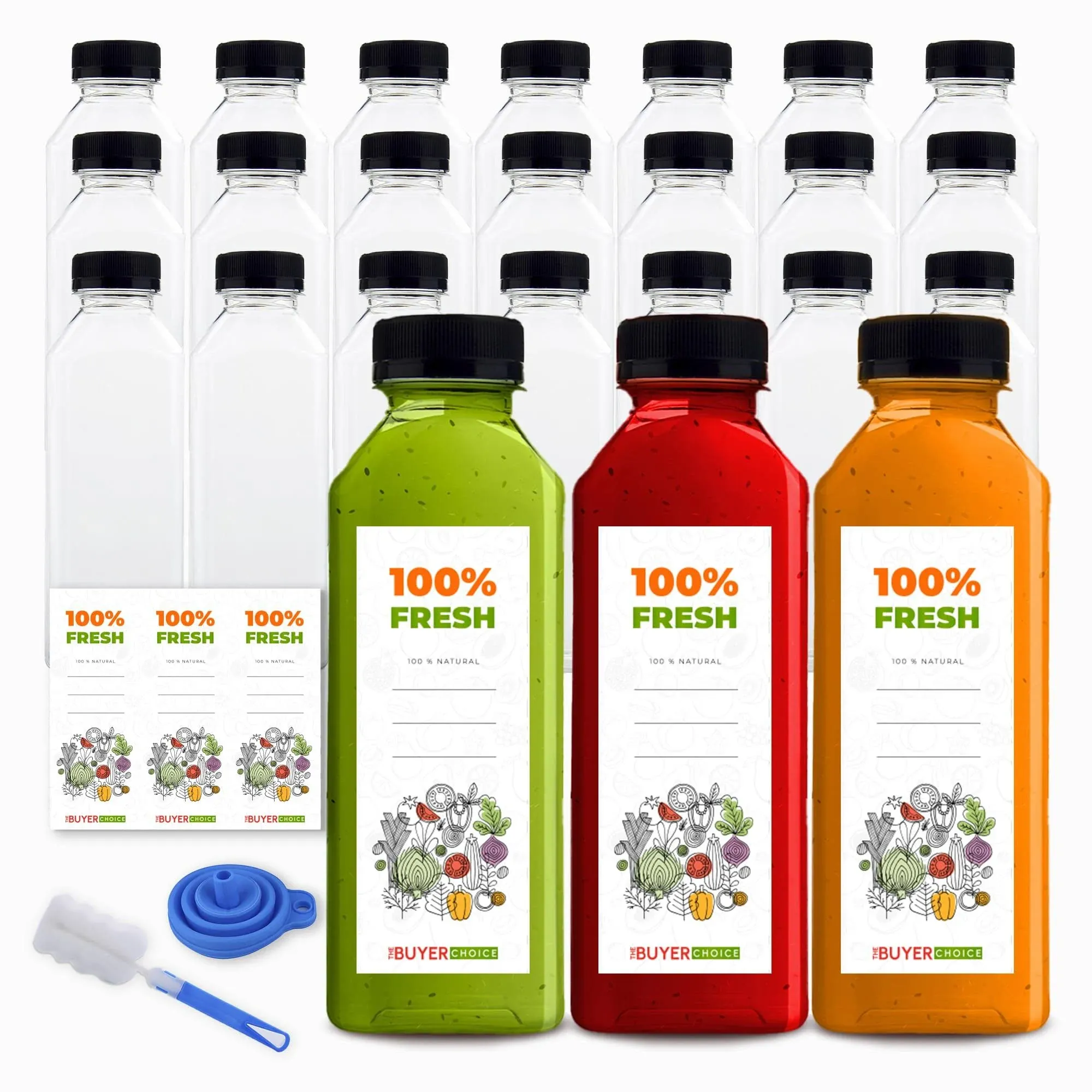 The Buyer Choice 24 Pcs 16oz Plastic Bottles with Caps, Empty Juice Bottles with Tamper-Evident Caps – Leak-Proof, Odourless & Lightweight Juicing Bottles - Perfect for Cold Drinks