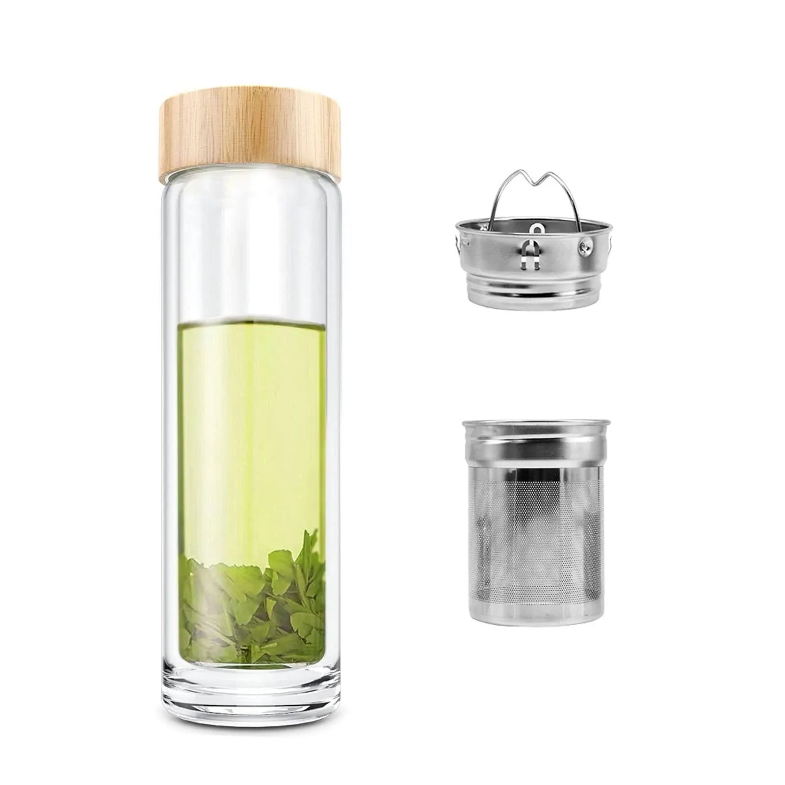 Tea Bottle, COMI Tea Bottle with Infuser Double Wall High Borosilicate Glass with Strainer & Infuser for Loose Tea Infusion Tea Bottle 14 Ounce 400ml…