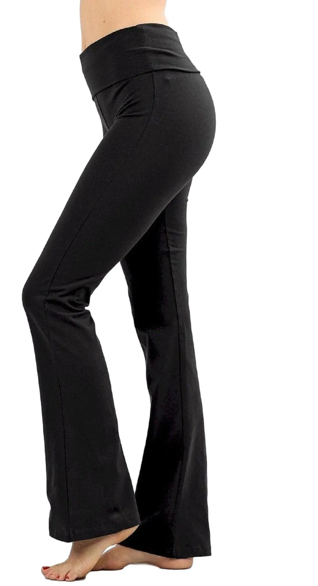 Zenana Women Fold Over Waist Cotton Stretch Flare Leg Boot Cut Yoga Pants Leggings