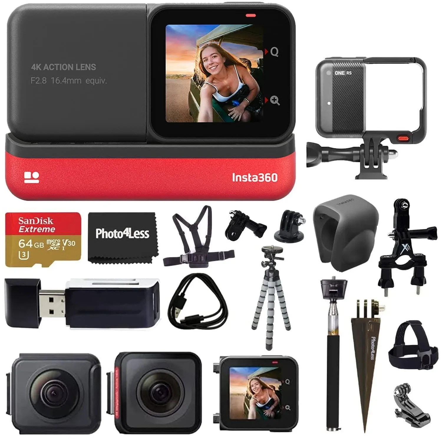 Insta360 One RS Twin Edition (360 Camera + 4K Wide Angle) + SanDisk 64GB SD Card ...