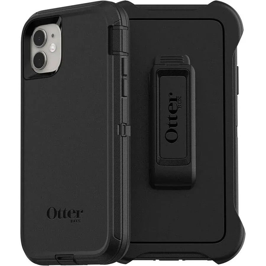 OtterBox iPhone 11 Defender Series Case - BLACK, rugged & durable, with port protection, includes holster clip kickstand