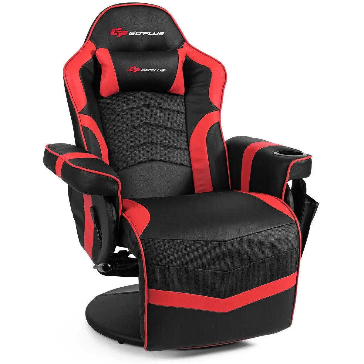 Goplus Massage Gaming Recliner Reclining Racing Chair Swivel Red