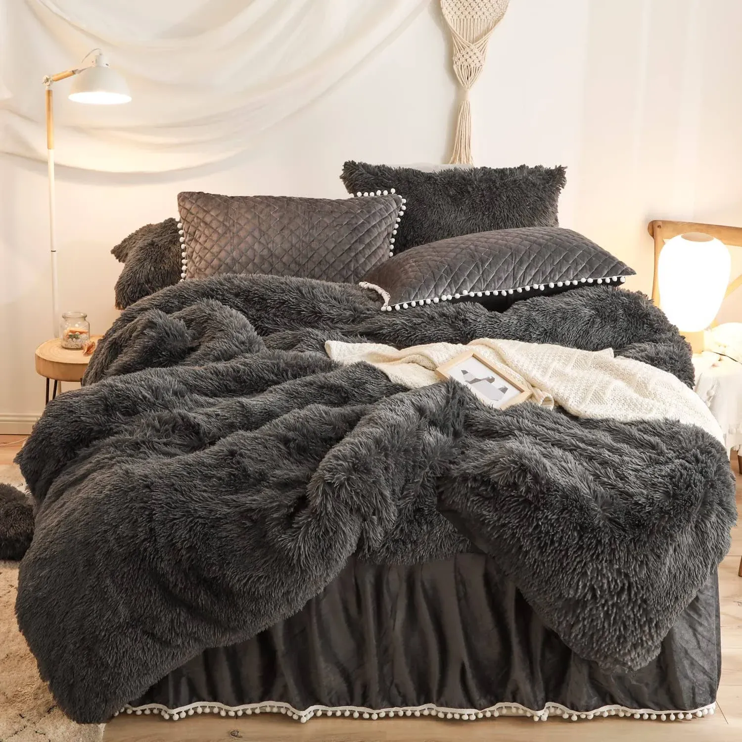 HAIHUA Fluffy Plush Shaggy Duvet Cover,Soft Fuzzy Comforter Set (1 Faux Fur Duvet ...