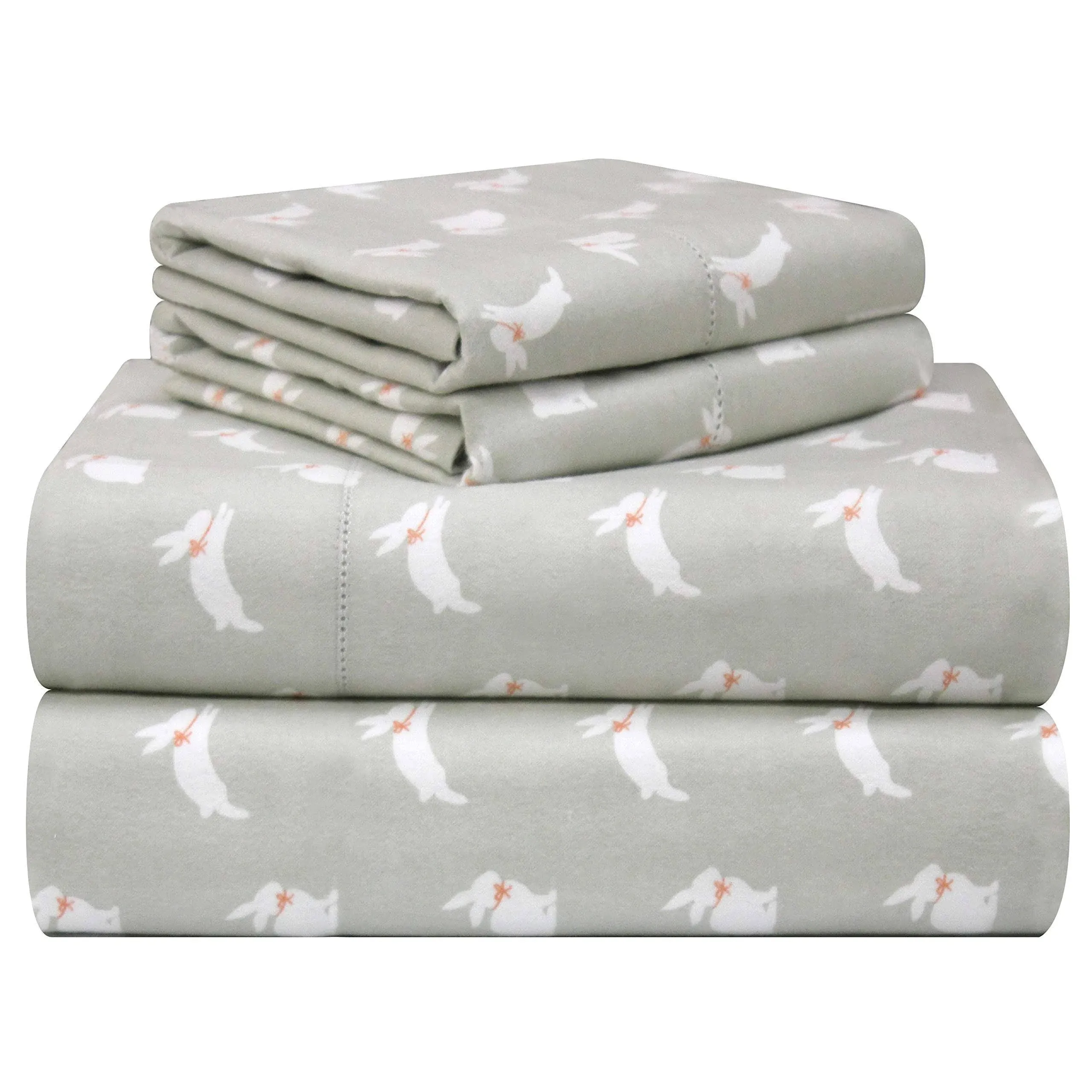 Pointehaven Velvet Feel Flannel Sheet Set - Bunnies - Queen