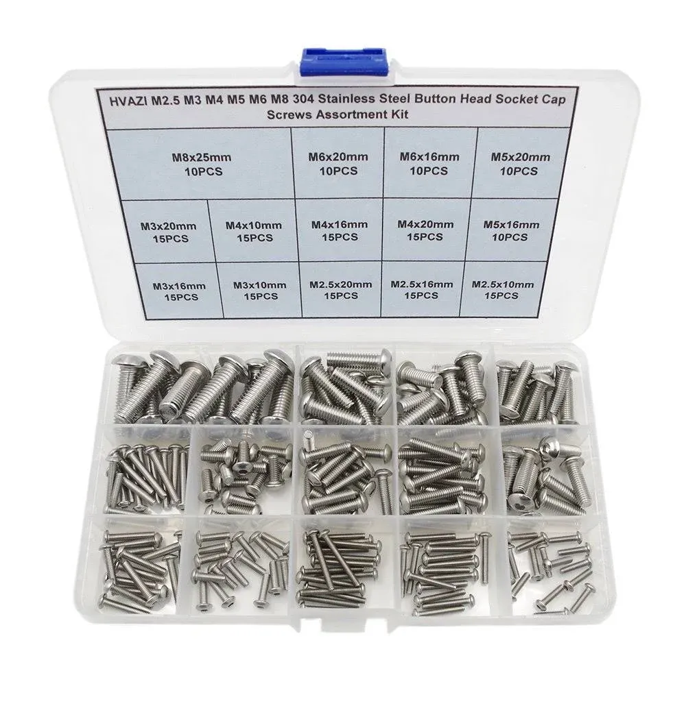 Metric M2.5 M3 M5 M6 M8 304 Stainless Steel Button Head Socket Cap Screws Kit