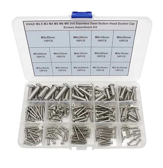 HVAZI Metric M2.5 M3 M4 M5 M6 M8 304 Stainless Steel Button Head Socket Cap Screws Assortment Kit