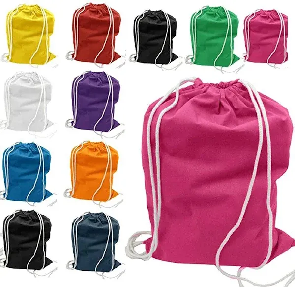 (6 Pack) Set of 6 Durable Cotton Drawstring Tote Bags (Assorted Mix)