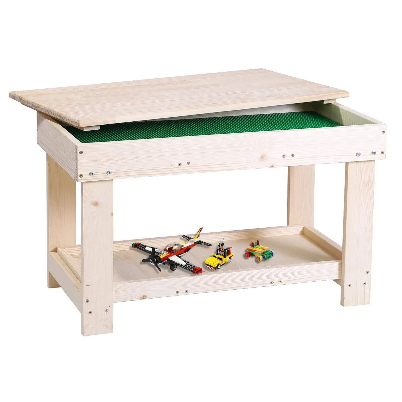 YouHi Kids Activity Table with Board and Storage for Bricks Activity Play Table (Wood Color)