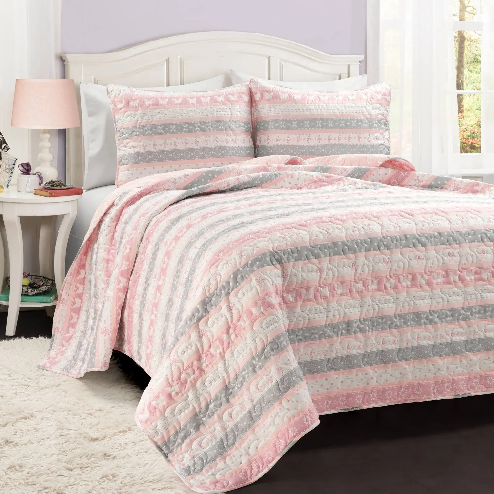 Lush Decor Sara Lily Reversible Quilt Pink 2pc Set Twin-XL