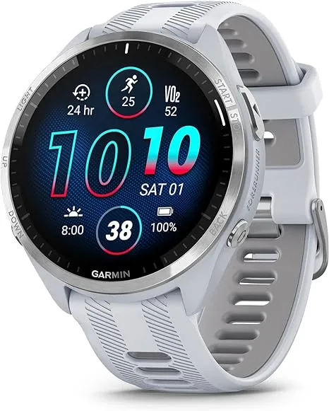 Garmin Forerunner® 965 Smartwatch, tela AMOLED colorida, métricas de treinamento e percepções de recuperação, preto e cinza pó