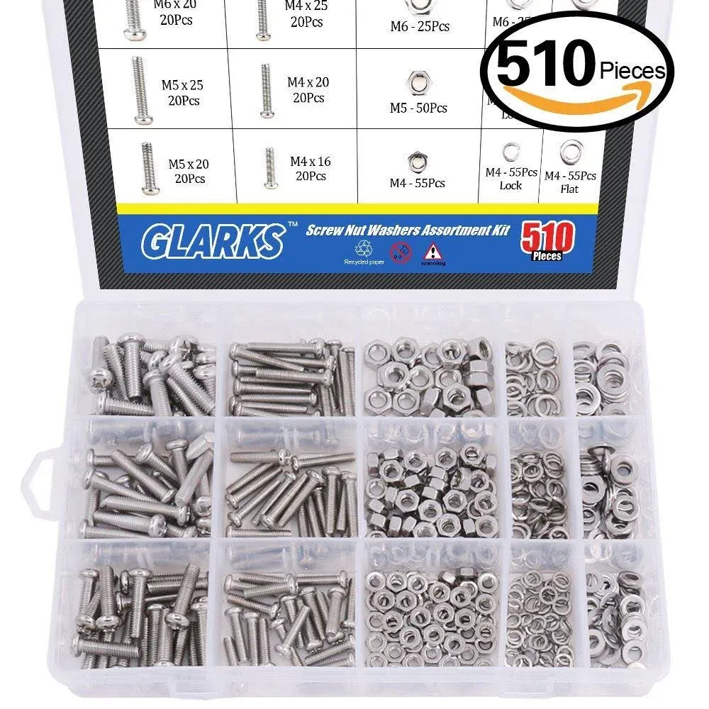 510 Pieces Pan Head Stainless Steel Screws Nuts Lock and Flat Gasket Washers ...