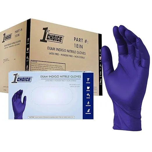 1st Choice Nitrile Disposable Gloves, 3 Mil Indigo Medical Gloves, Case of 1000 Medium Nitrile Gloves Disposable Latex Free