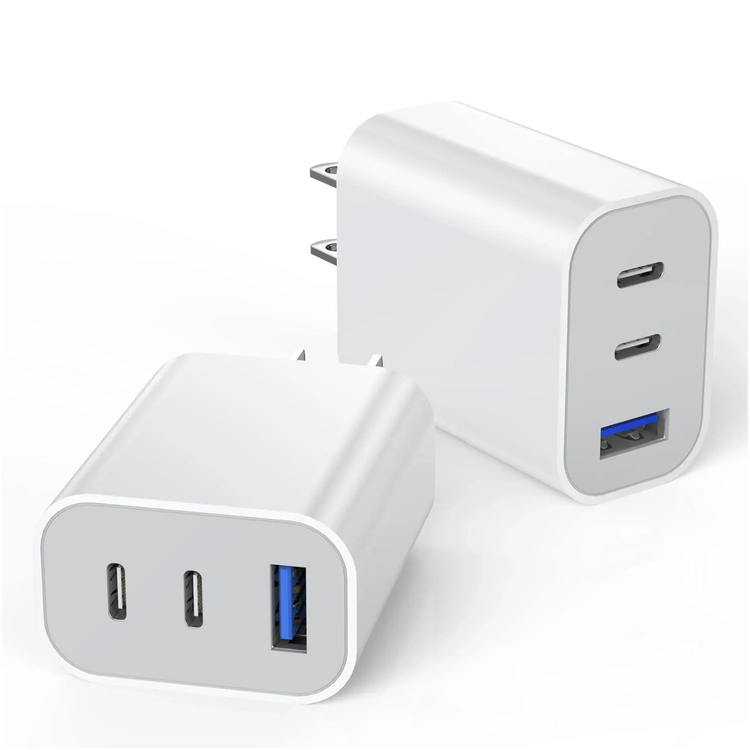 [2-pack] iPhone 15 Charger Block, 35W 3-Port Fast USB C Charger Block Dual Port ...