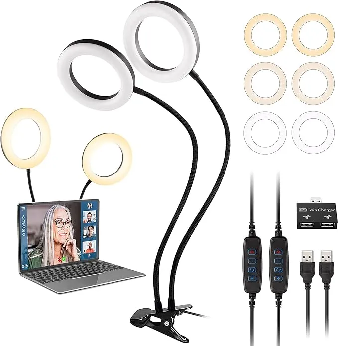 Dual Ring Light for Laptop, Computer, UPXDUMI 6 inch Desk Circle Light with Flexible Arm for Video Conferencing, Zoom Meetings, Streaming, Webcam