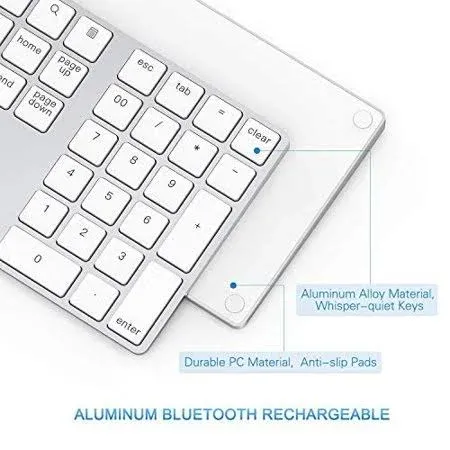 Lekvey Teclado numérico inalámbrico recargable de aluminio, teclado numérico delgado de 34 teclas, teclado externo Numpad entrada de datos para laptop, MacBook, MacBook Air/Pro, iMac, Windows, Surface