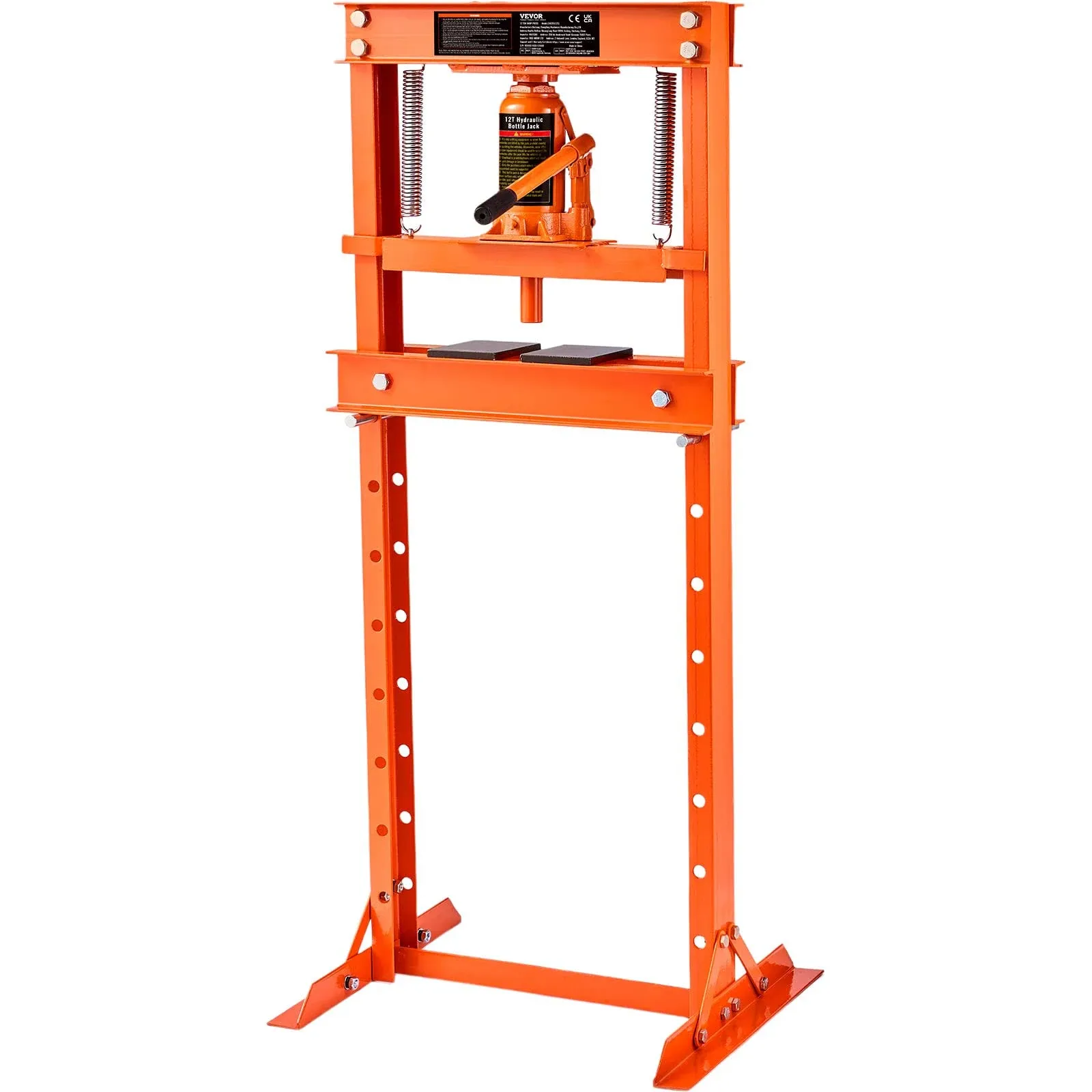 VEVOR Hydraulic 12 Ton H-Frame Garage Floor Adjustable Shop Press with Plates