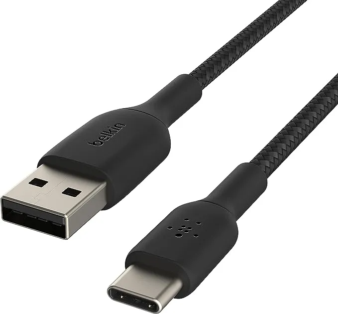 Belkin BoostCharge Braided USB-C Cable (2M/6.6ft), USB-C to USB-A Cable, USB Type-C Cable for iPhone 15 Series, Samsung Galaxy S23, Note20, Pixel 6, Pixel 7, iPad Pro, Nintendo Switch, & More - Black