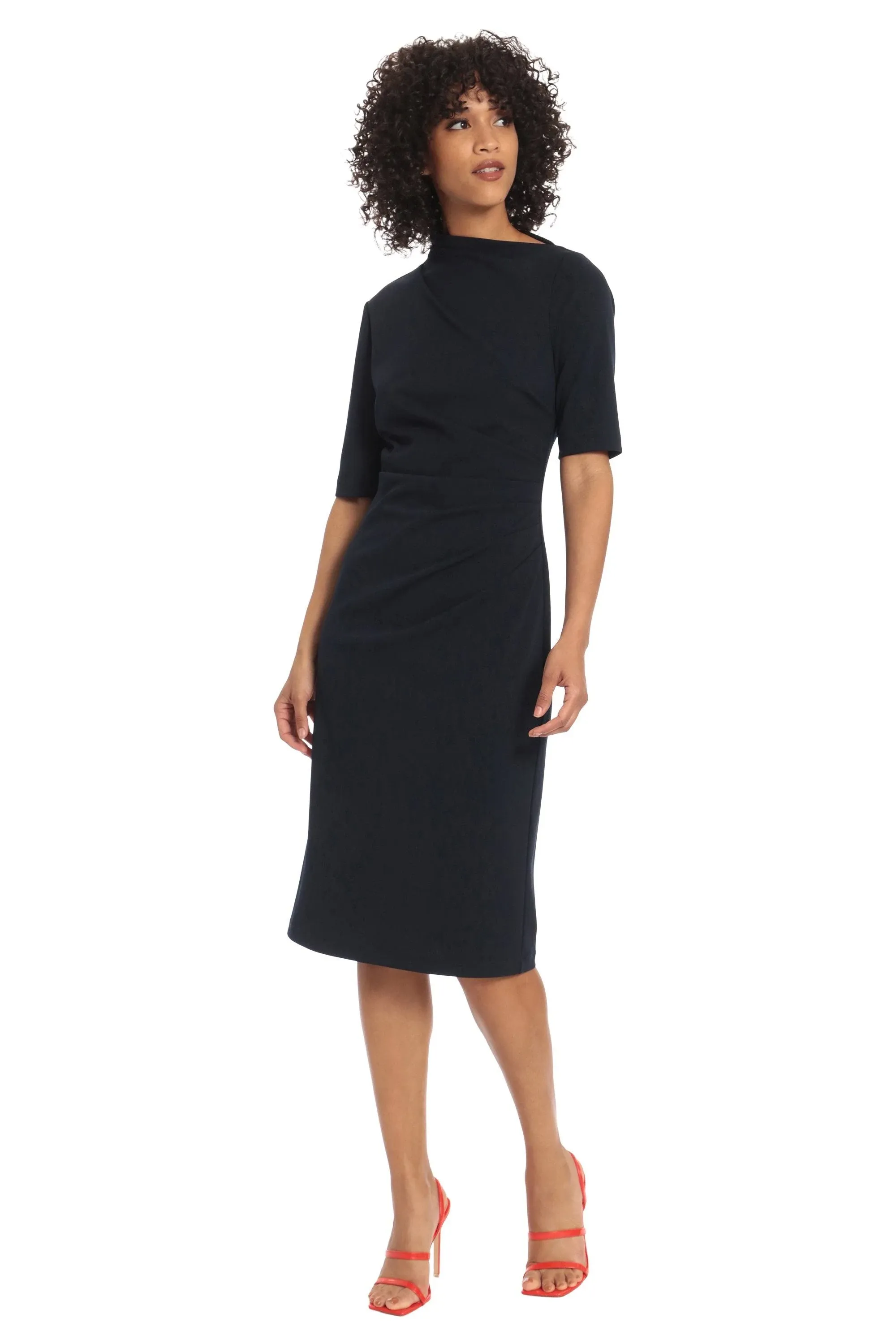 Maggy London Women's Asymmetric Neck Sheath Midi Dress