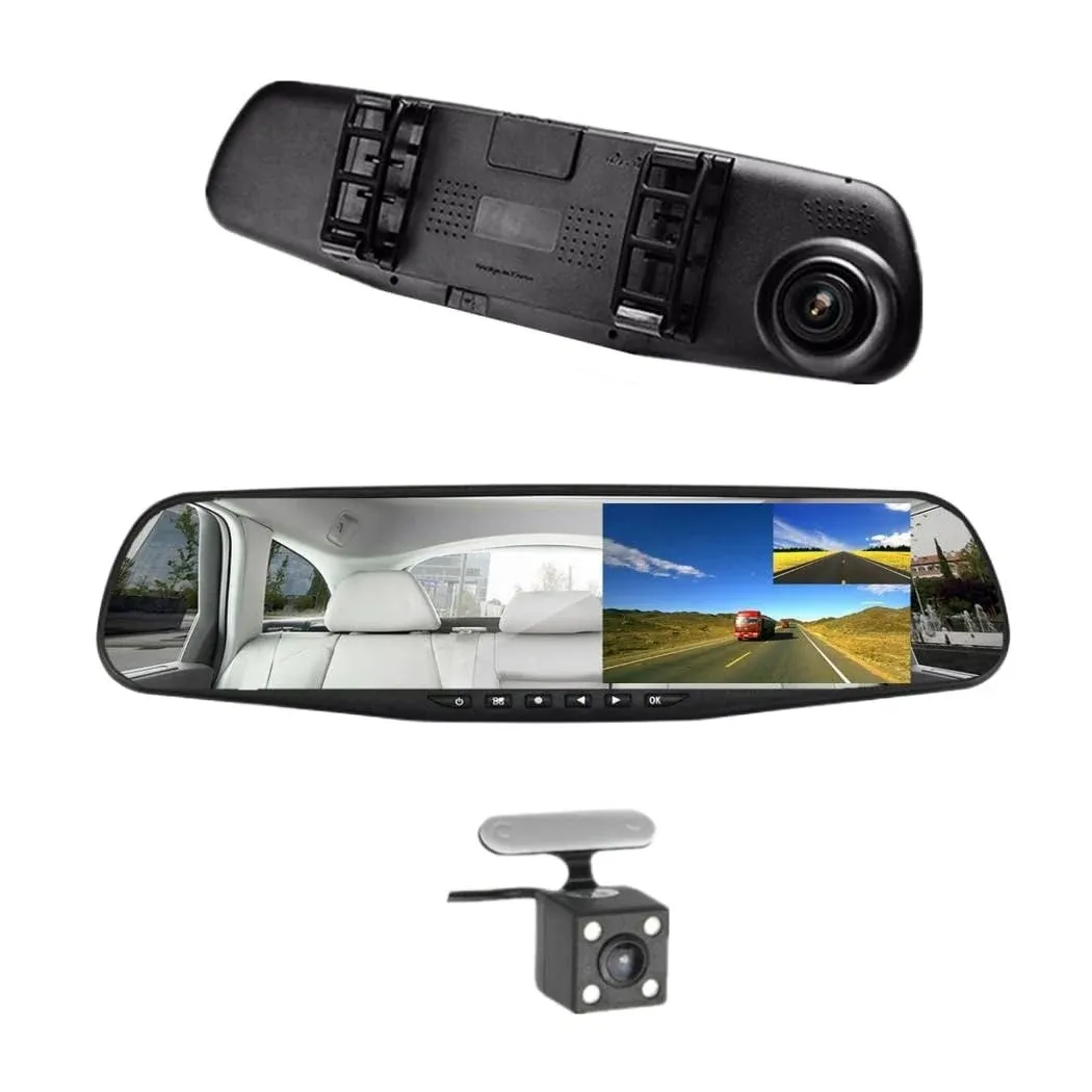 Car DVR Rear View Mirror Video Recroder 4.3&#034; inch Back Up Car Camera Dual Len...