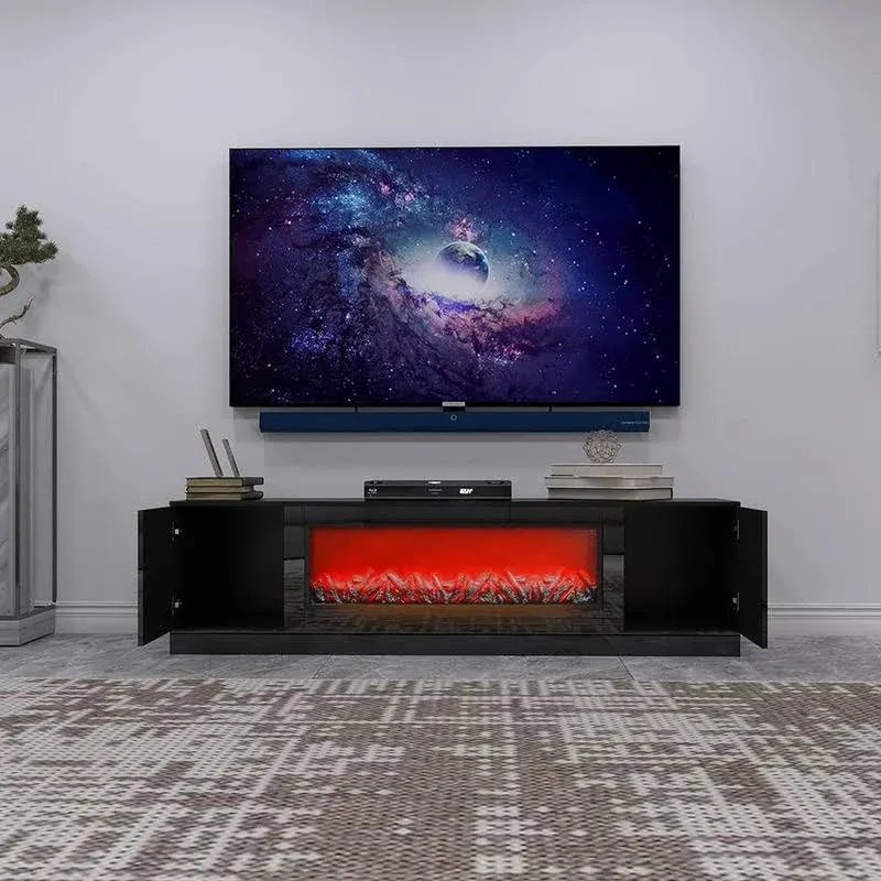 Fit up to 65&#034; Modern Farmhouse TV Stand with Electric Fireplace Flat Screen TV